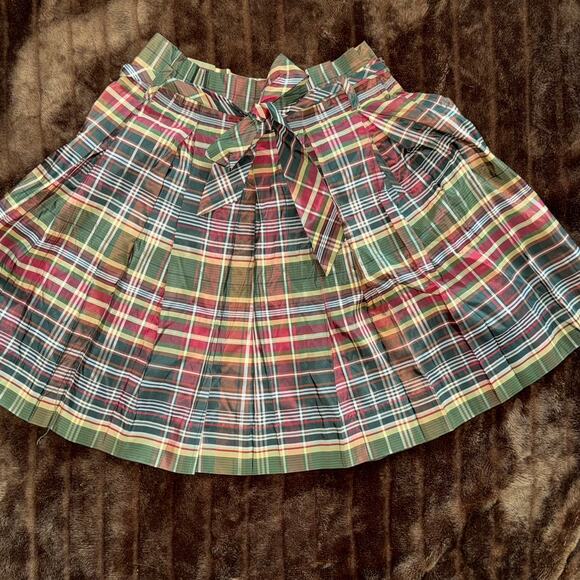 J.Crew Collection 8 Holiday Plaid SILK Taffeta Fully Pleated Skirt w/ Self Tie - Picture 4 of 7